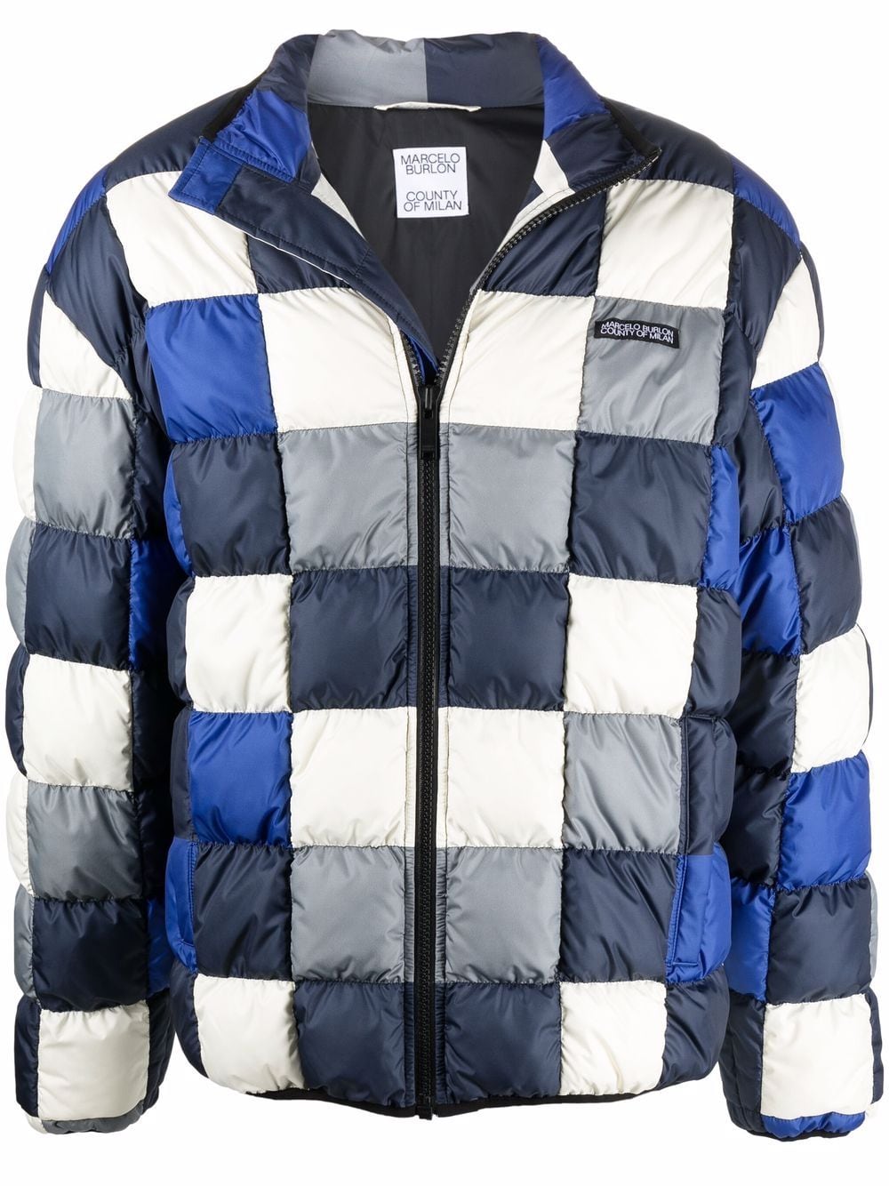 Image 1 of Marcelo Burlon County of Milan checkerboard inlay down jacket