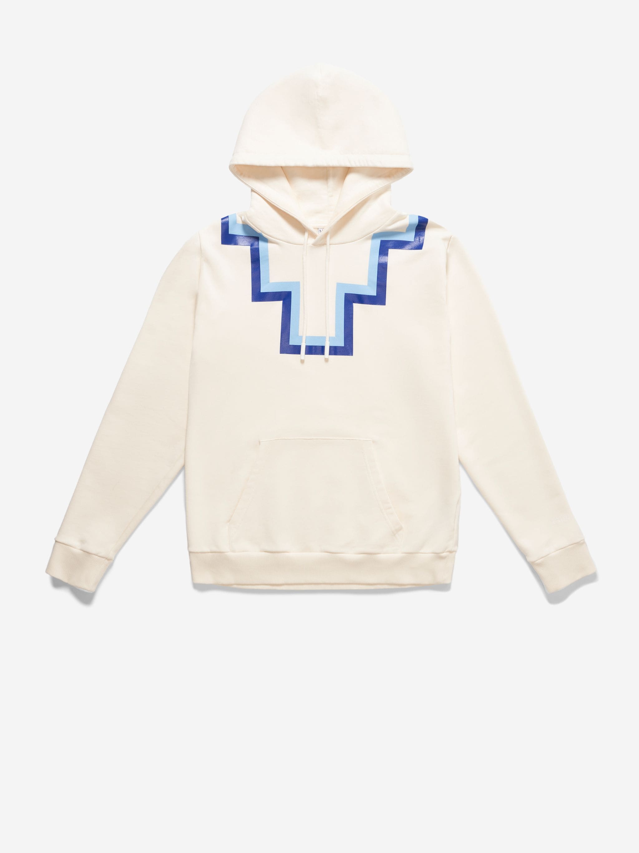 Ecru white cotton rural cross hooded sweatshirt from Marcelo Burlon County of Milan featuring crew neck, drawstring hood, front pouch pocket, straight hem and long sleeves.