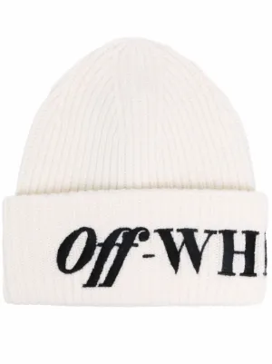 Off-White LOGO RIBBED BEANIE WHITE BLACK
