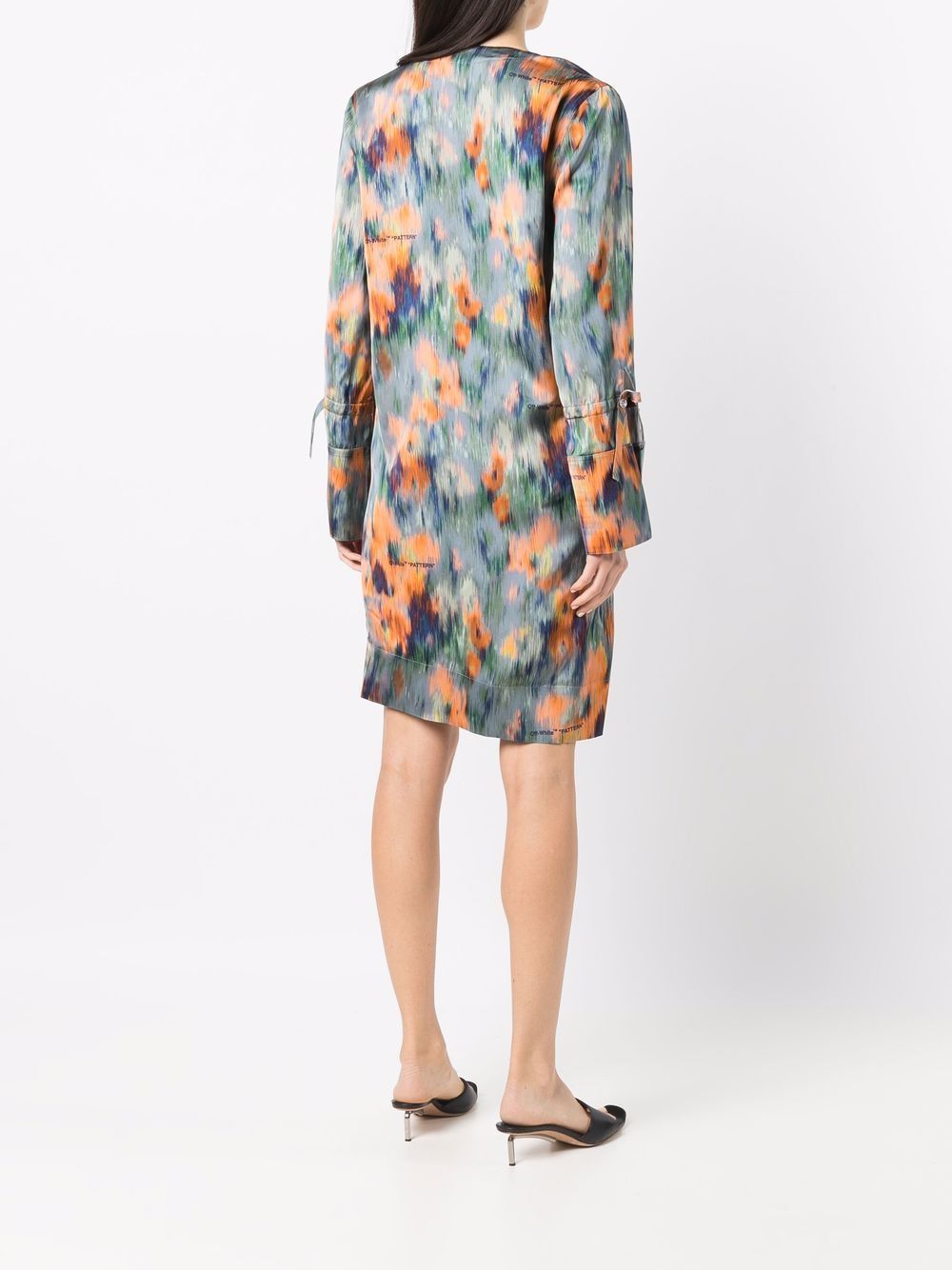 Shop Off-white Abstract-print Draped Dress In Orange ,green