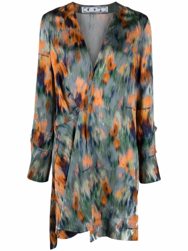 Off-White Abstract-print Draped Dress in Orange
