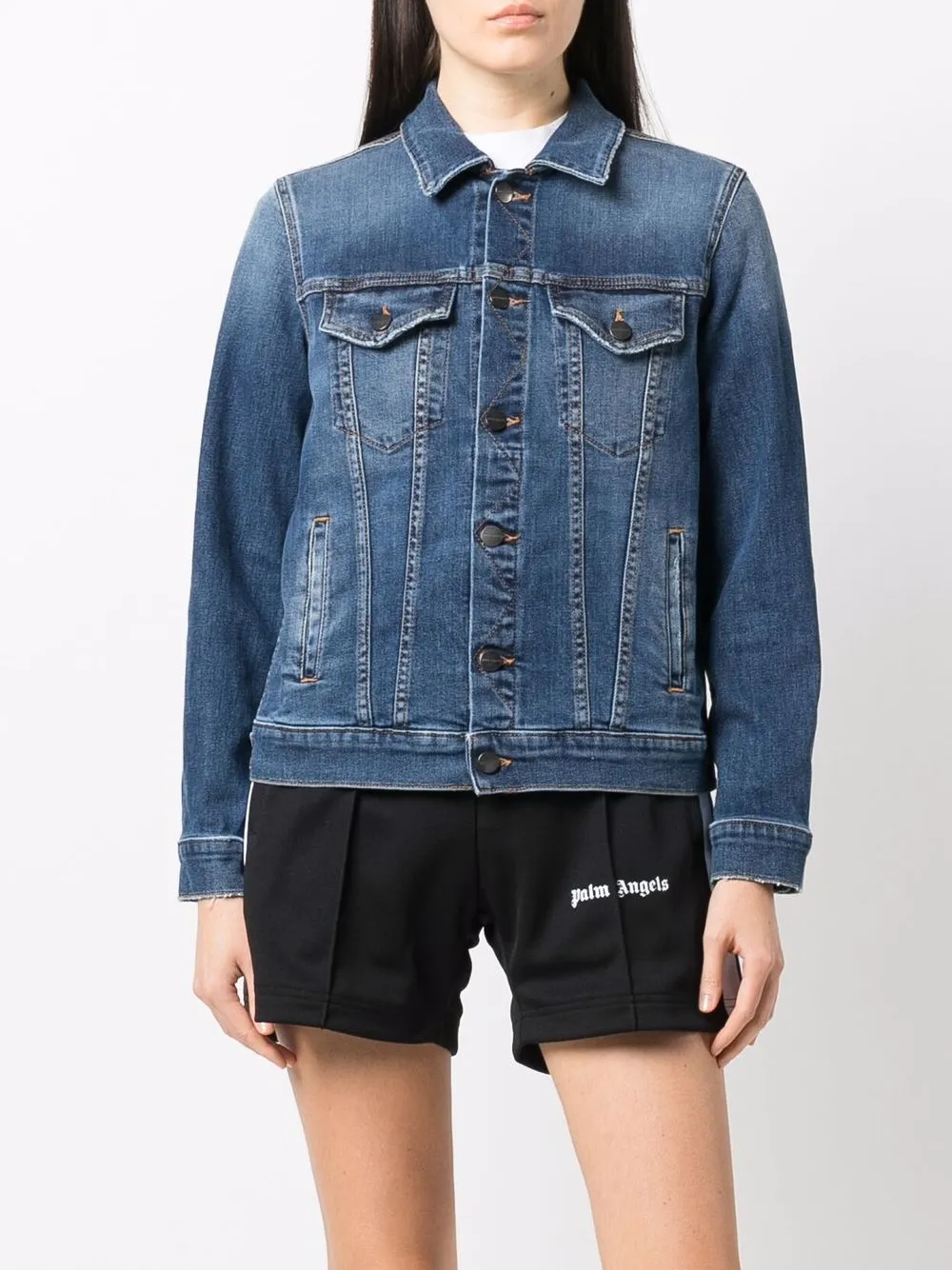 Palm Angels Logo-print Denim Jacket In 蓝色