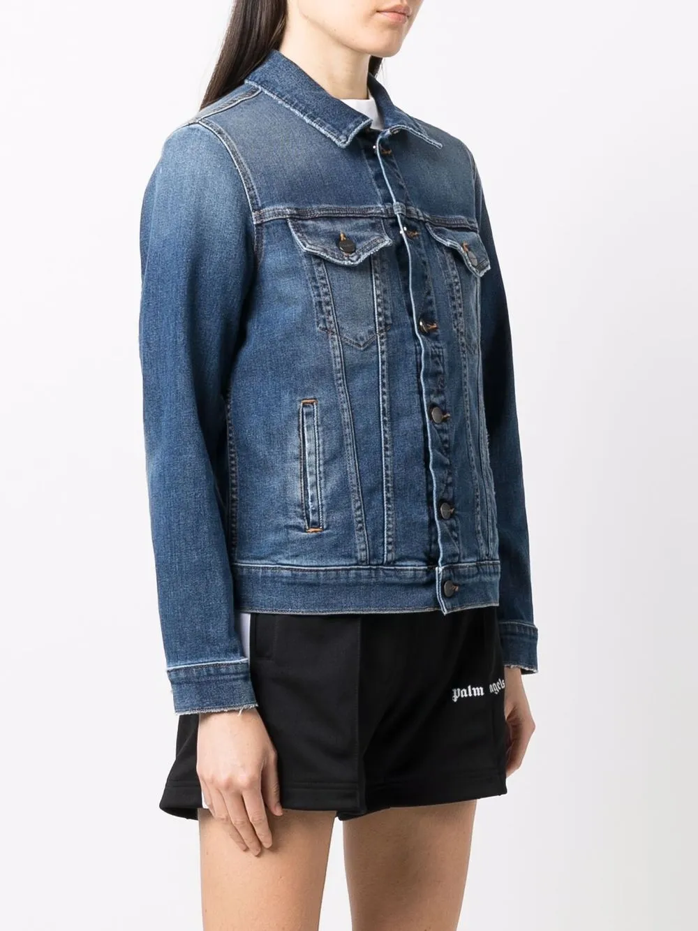 Palm Angels Logo-print Denim Jacket In 蓝色