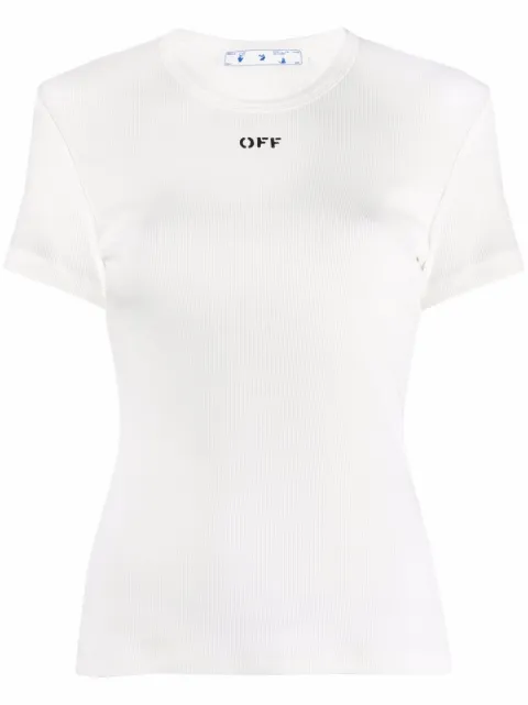 Off-White تيشيرت بحياكة مضلعة وطبعة شعار الماركة