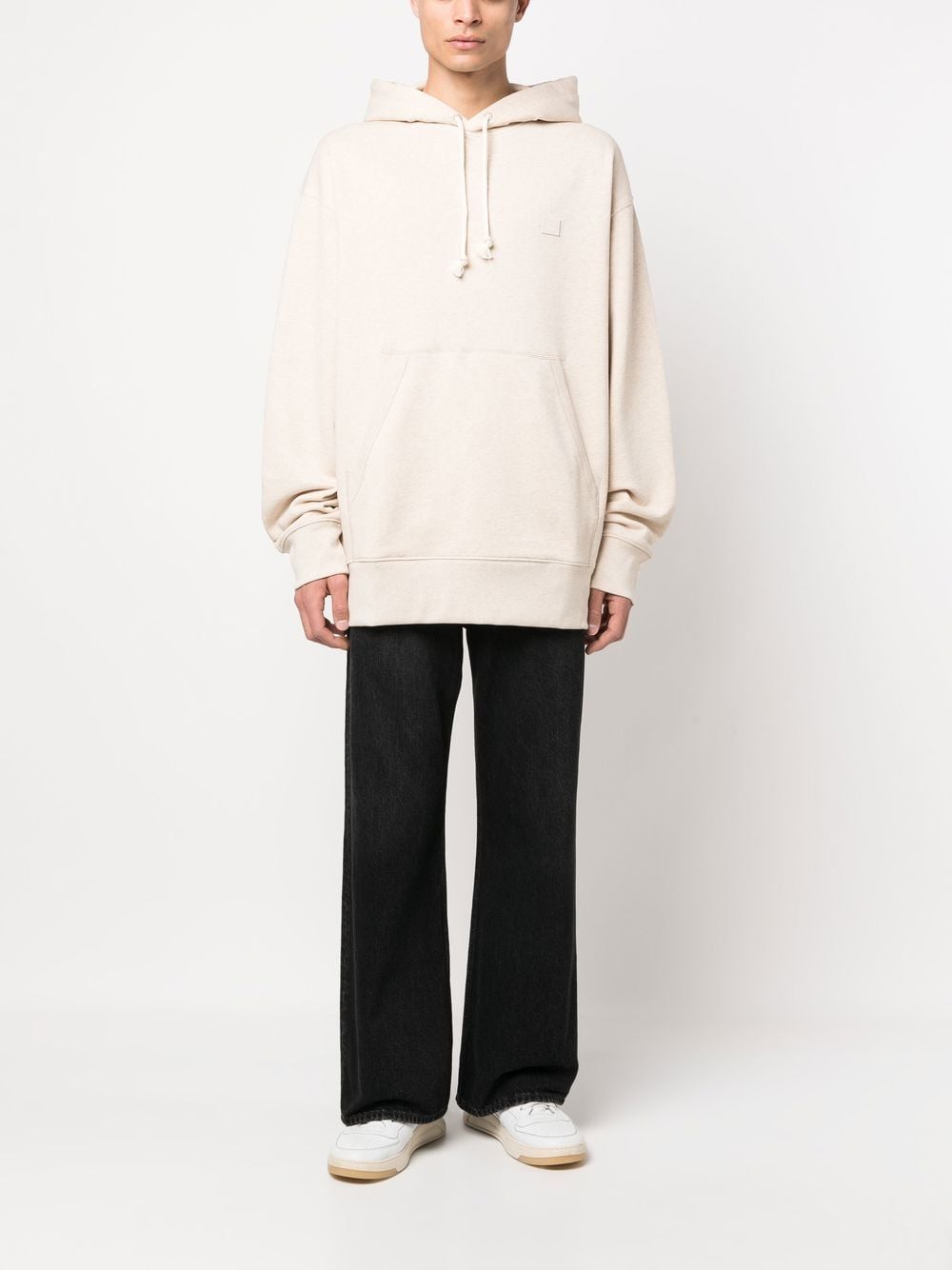 Acne Studios Fairah Face Patch Cotton Hoodie In Oatmeal Melange