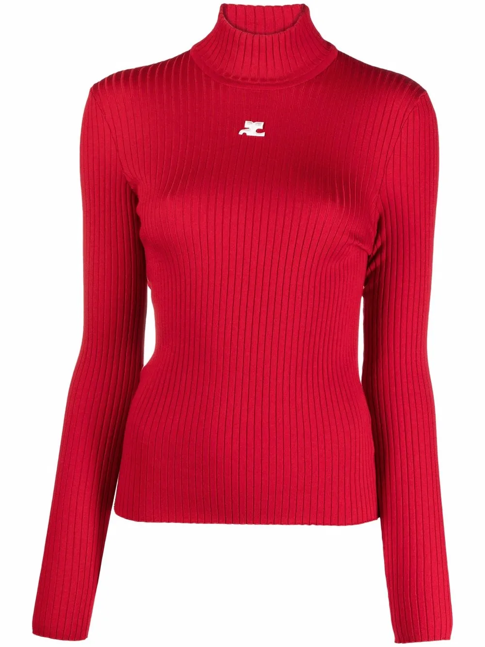 

Courrèges suéter tejido de canalé con cuello de tortuga - Rojo