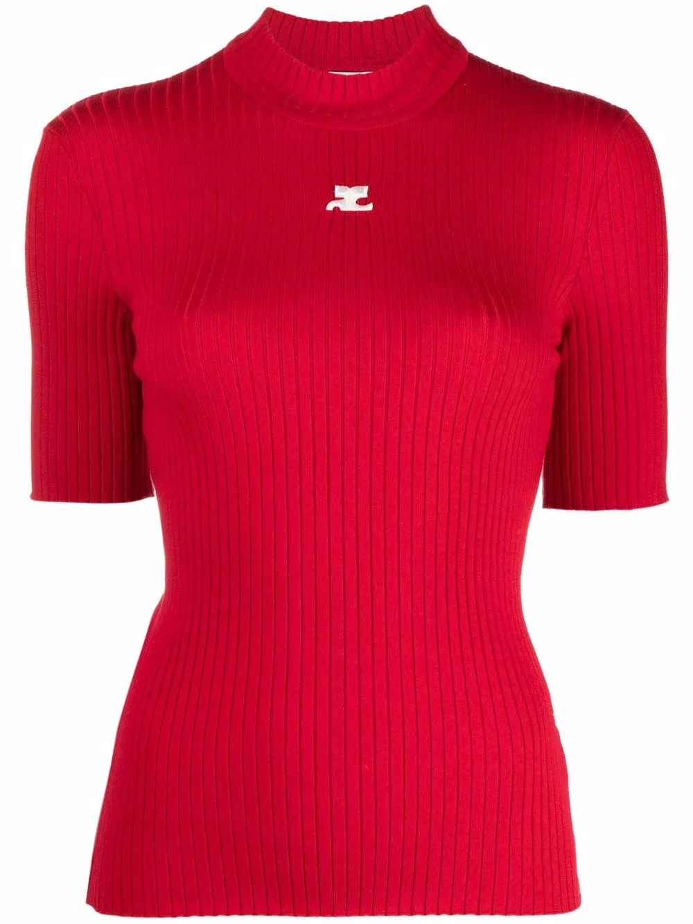 

Courrèges suéter tejido de canalé con cuello de tortuga - Rojo