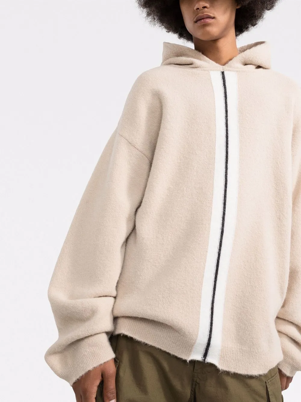 Palm Angels Striped Knit Hoodie In Neutrals