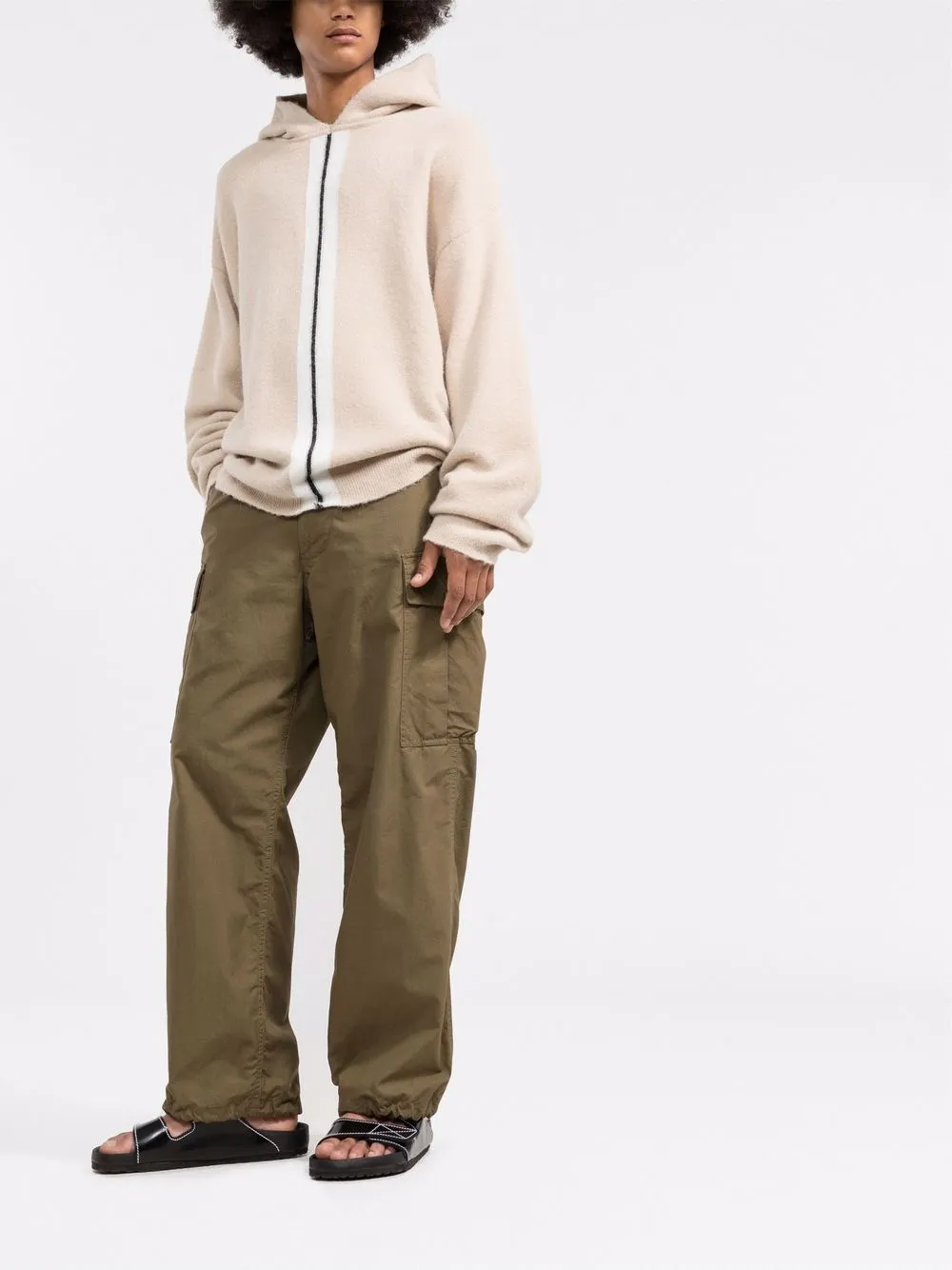 Palm Angels Striped Knit Hoodie In Neutrals