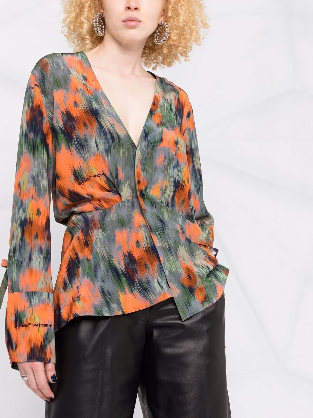 Shop Off-white Graphic-print Silk Blouse In Green