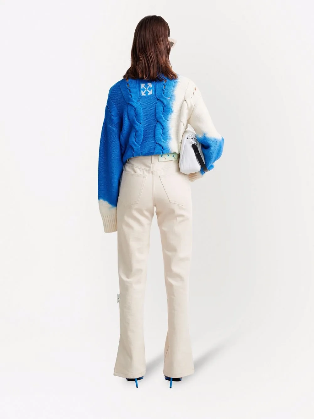 фото Off-white джинсы с завышенной талией и разрезами