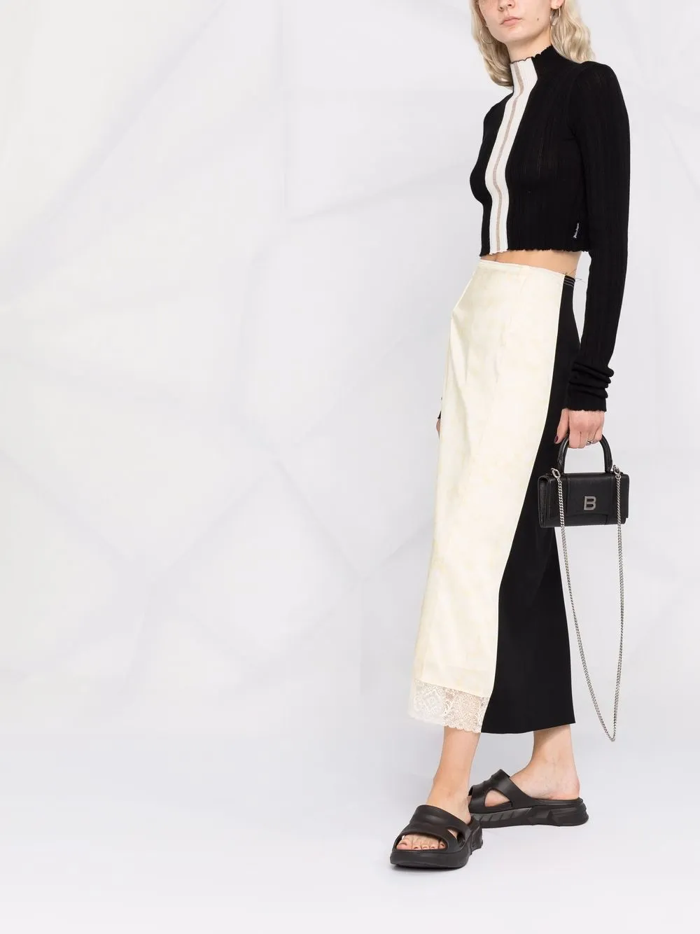 Palm Angels Woman Black Crop Sweater With Contrast Stripe In Black
