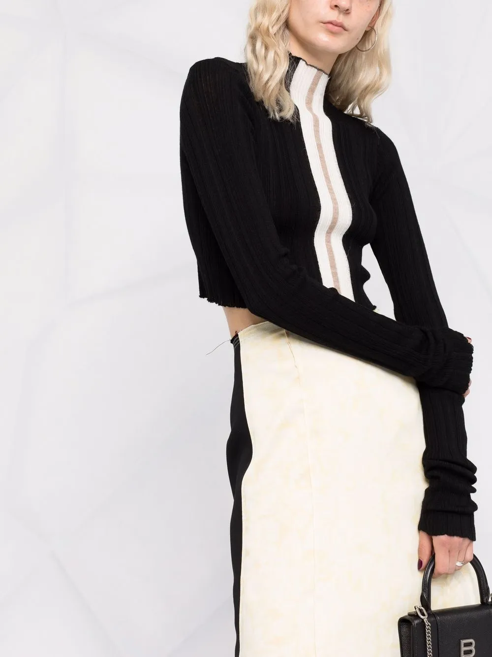 Palm Angels Woman Black Crop Sweater With Contrast Stripe In Black