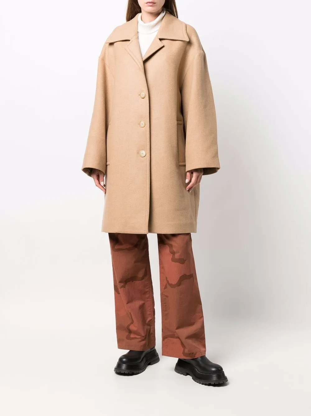 Palm Angels Beige Wool-blend Single-breasted Coat In Nude