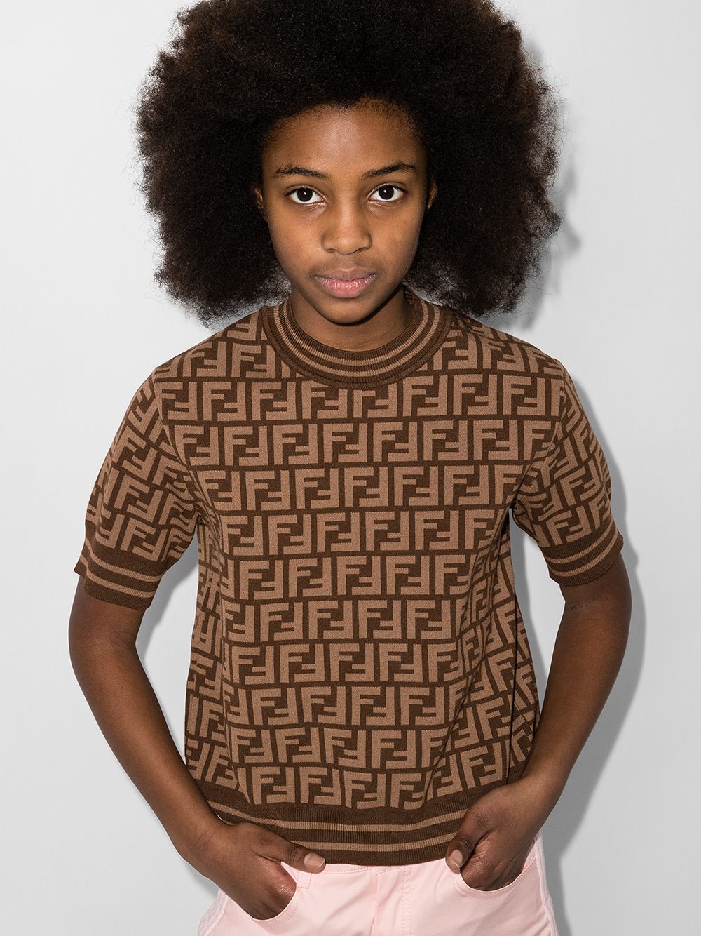 Shop Fendi Ff Logo Knitted Top In Brown