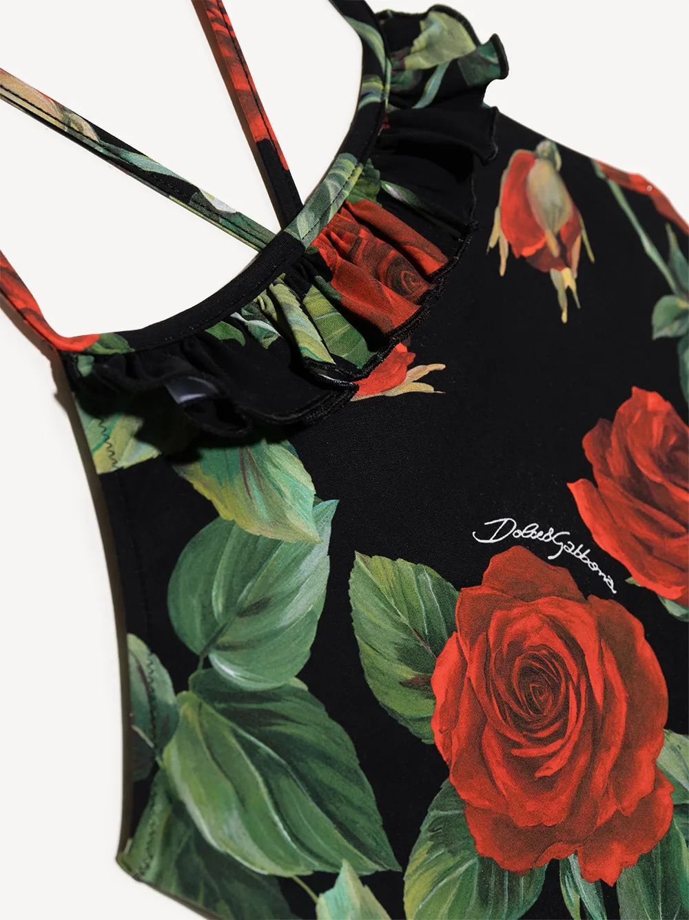 Shop Dolce & Gabbana Rose-print One-piece Swimsuit In Black