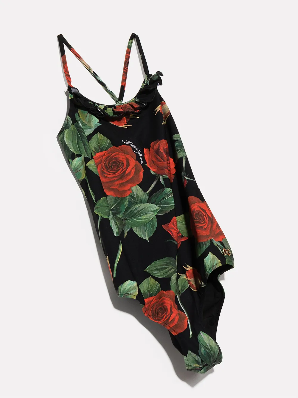 Shop Dolce & Gabbana Rose-print One-piece Swimsuit In Black