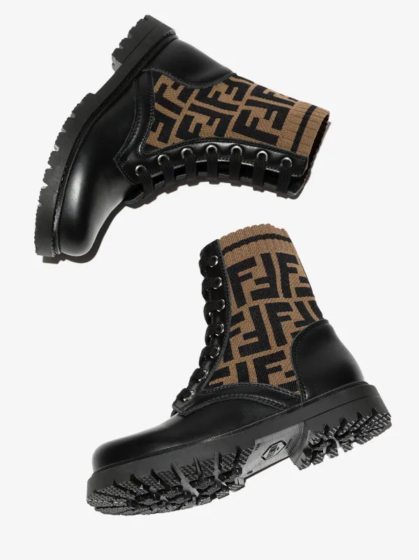Fendi Kids FF-motif Panelled Ankle Boots | Black | FARFETCH ZA