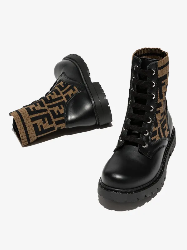 Fendi Kids FF-motif Panelled Ankle Boots | Black | FARFETCH ZA