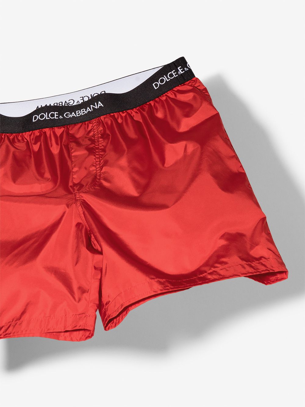 Shop Dolce & Gabbana Logo-waistband Swim Shorts In Red
