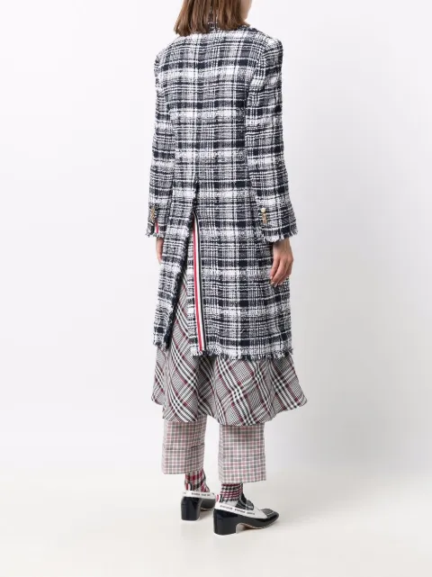 Thom Browne Check-Print Frayed Midi Coat - Blue