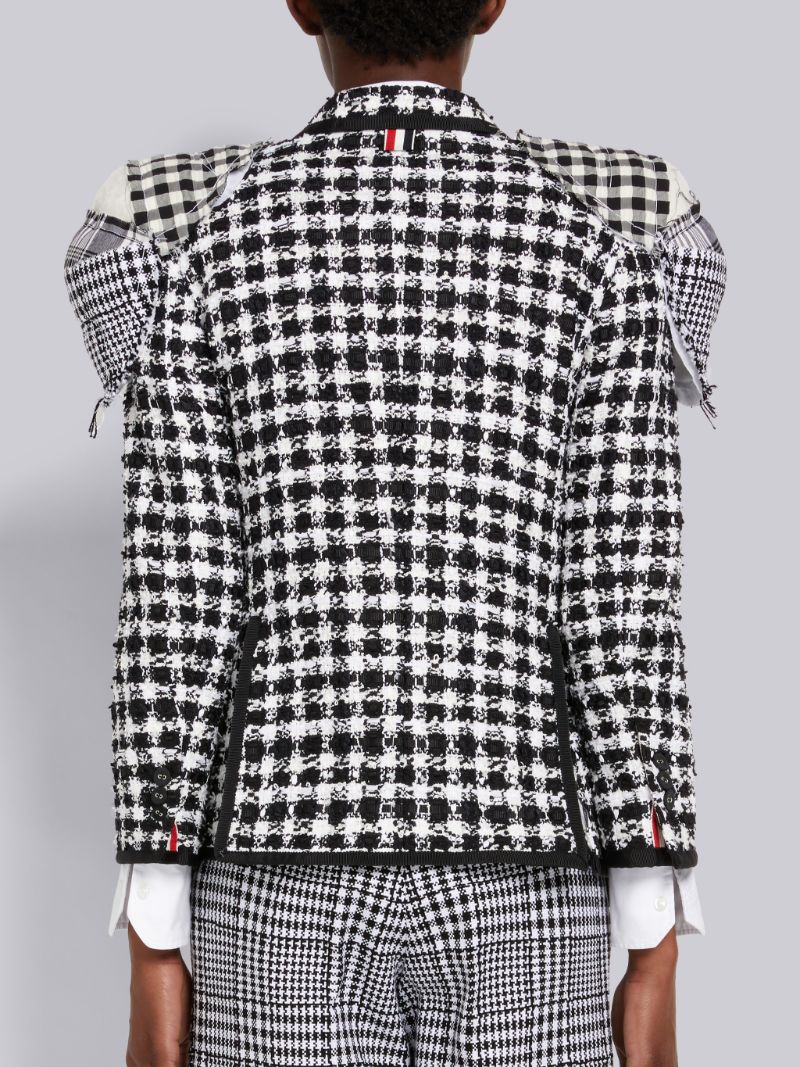 Black and White Gingham Check Tweed Grosgrain Tipping Stacked Shoulder Pad Classic Jacket