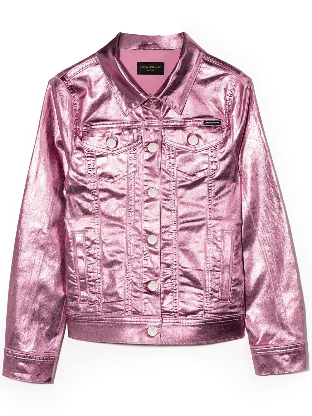 Dolce & Gabbana Kids' High-shine Coated Denim Jacket In Pink | ModeSens