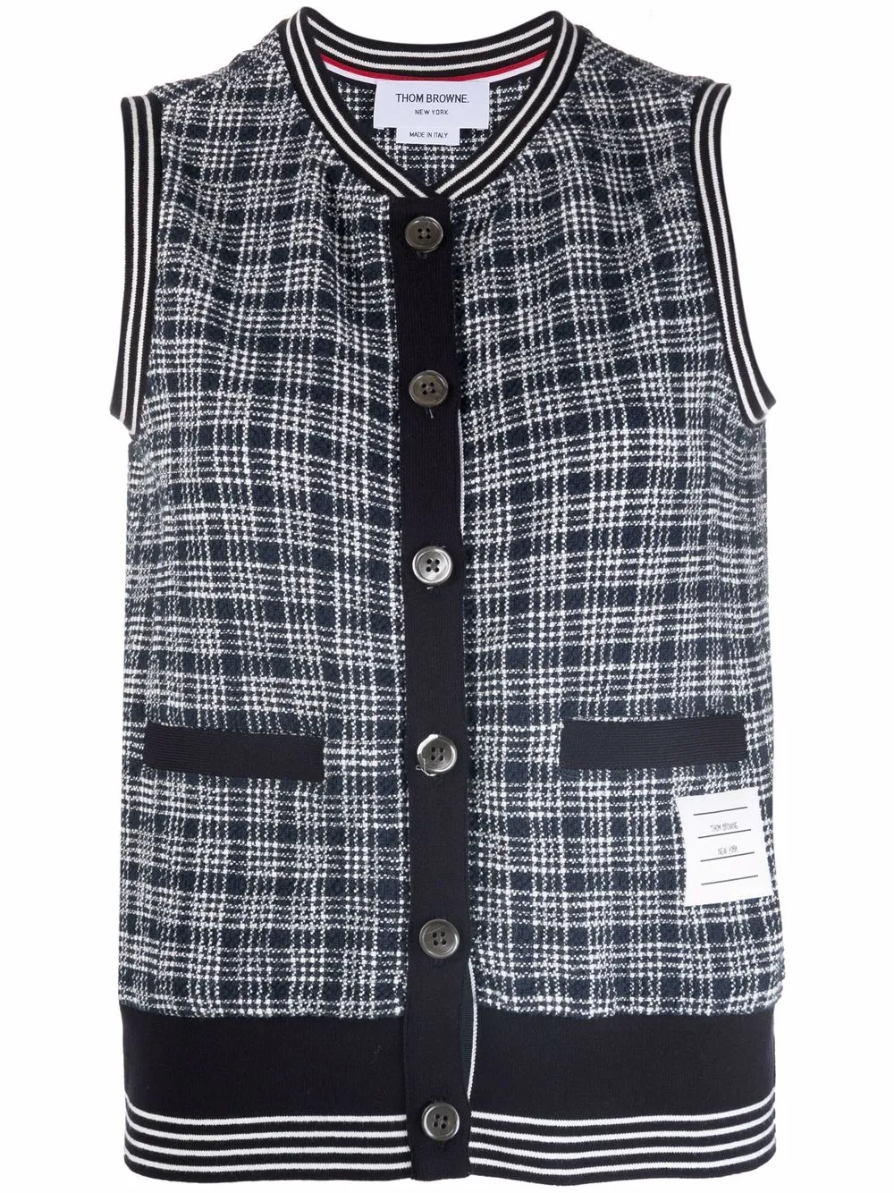 

Thom Browne check-pattern sleeveless cardigan - Blue