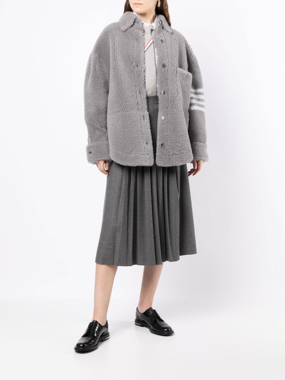 Shop Thom Browne 4-bar Oversized Shirt Jacket In Grey