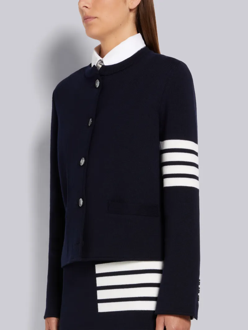 Navy Double Face Fine Merino Wool 4-Bar 