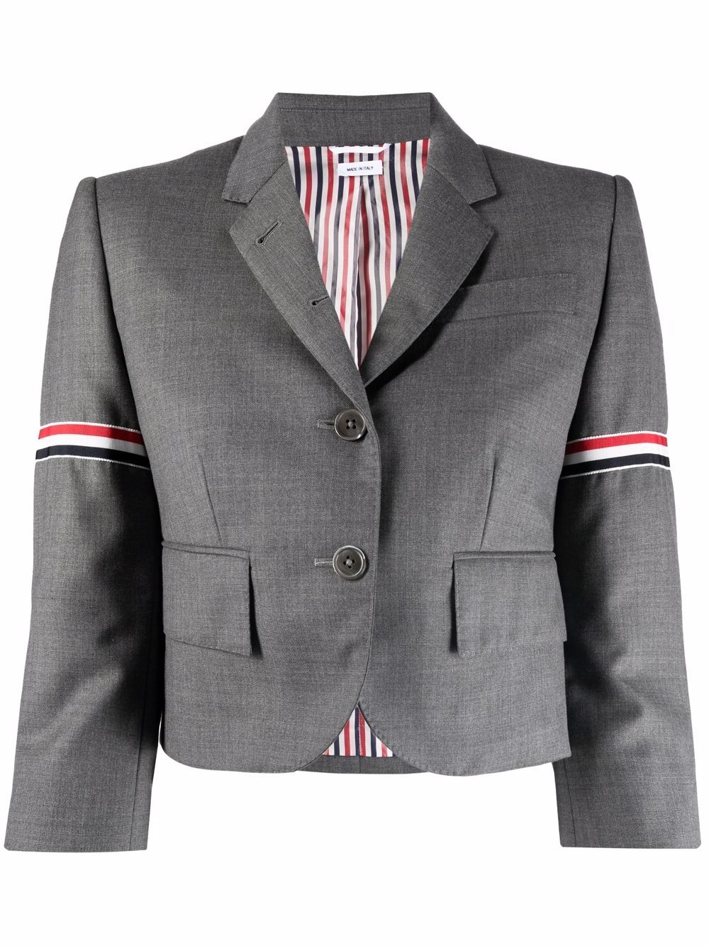 ＜Farfetch＞ Thom Browne RWBトリム クロップド ジャケット - グレー