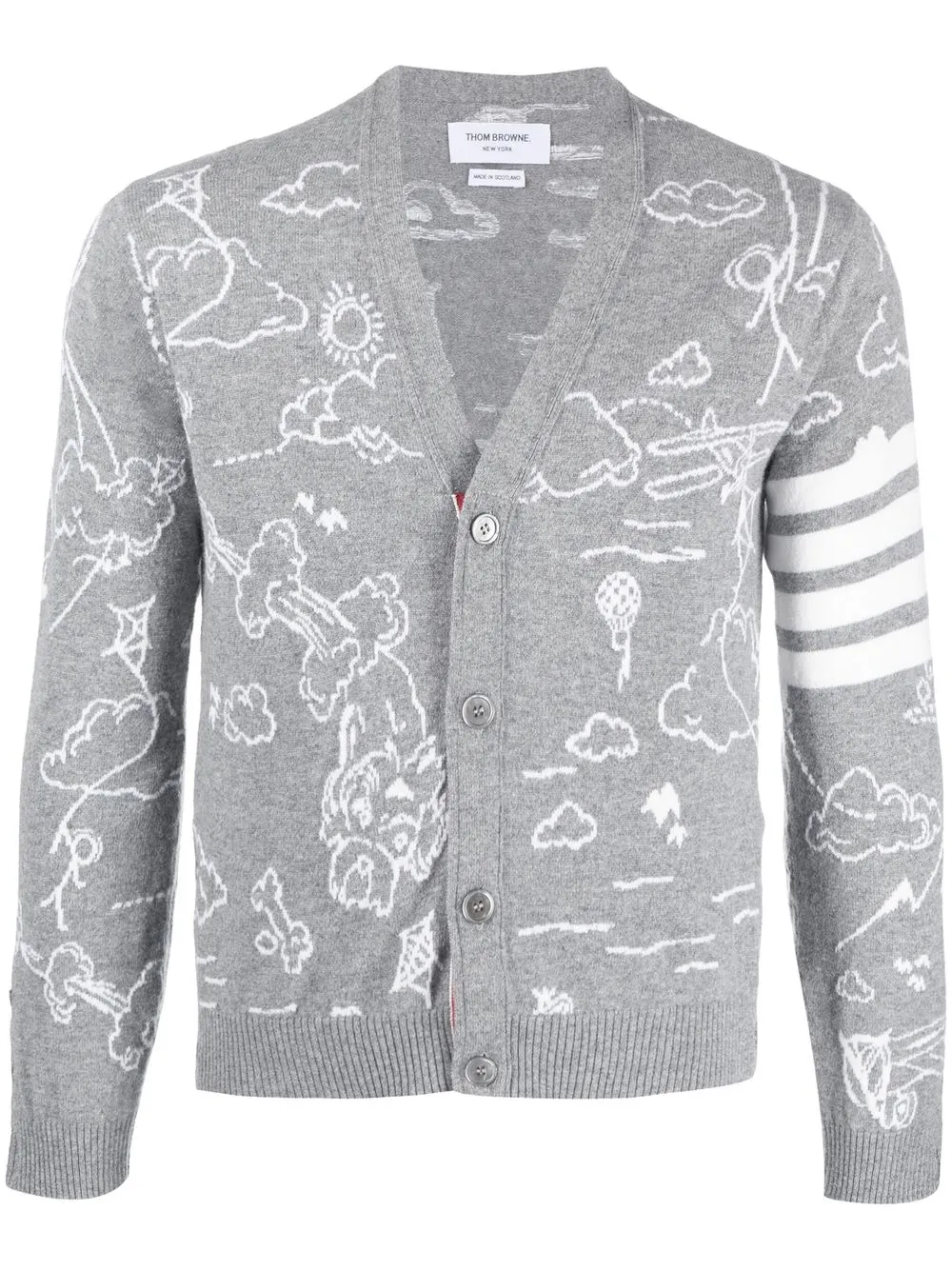 

Thom Browne intarsia-motifs cashmere cardigan - Grey