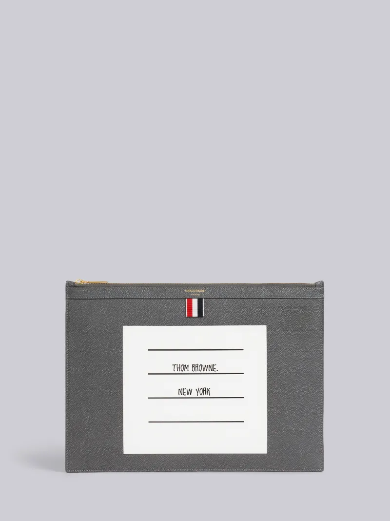 Dark Grey Pebble Grain Leather Paper Label Medium Document Holder ...
