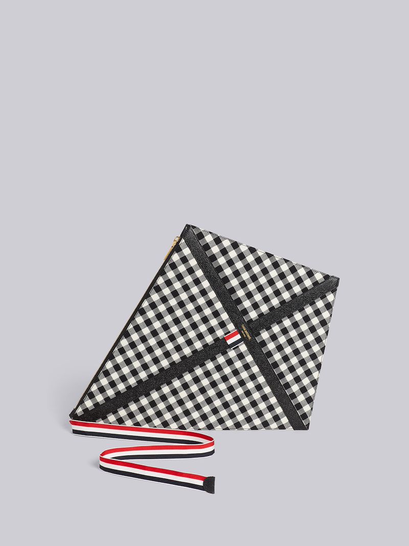 Black and White Gingham and Seersucker Wool Suiting Kite Bag