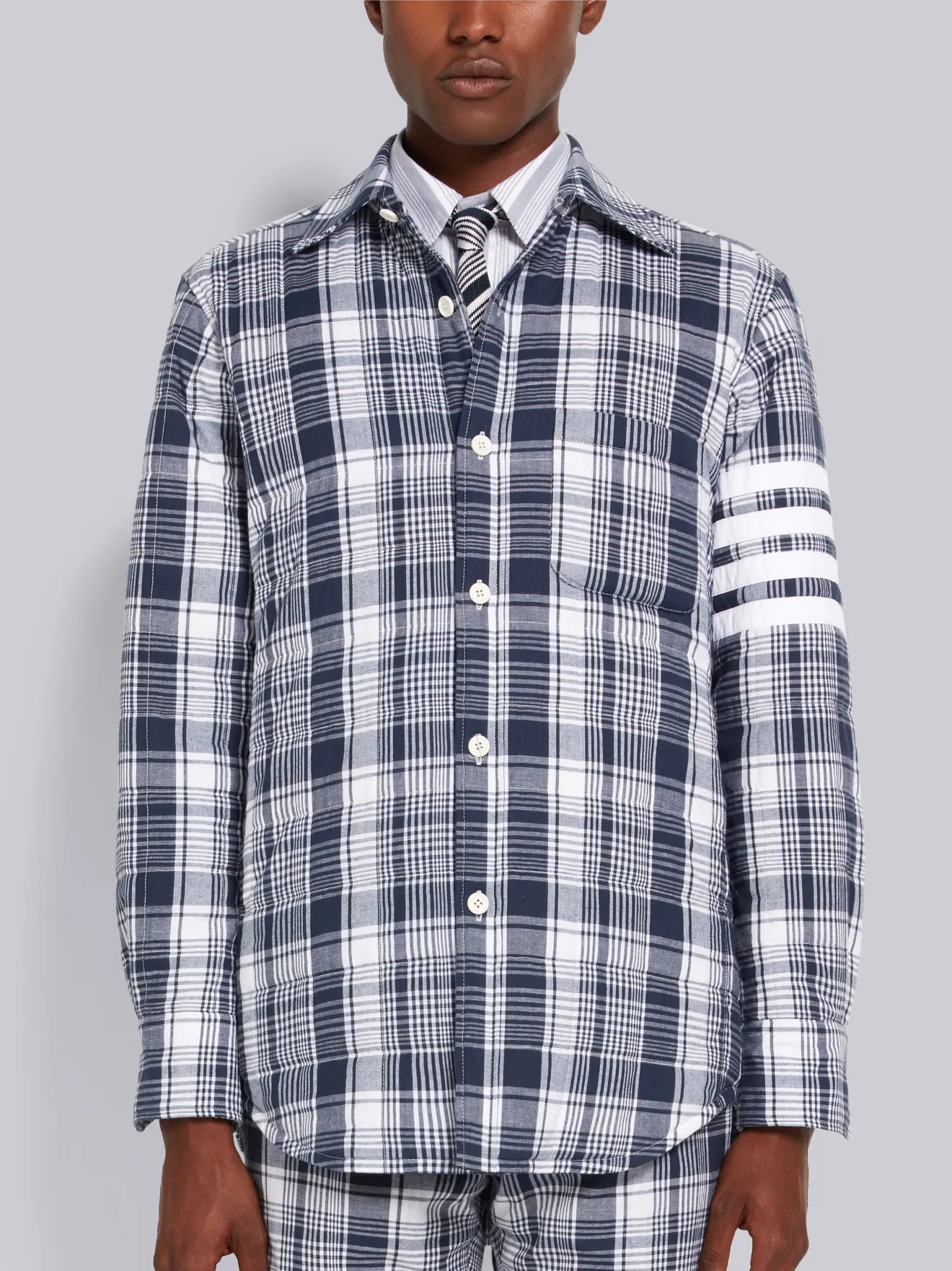 Navy Hairline Madras Check 4-Bar Down 