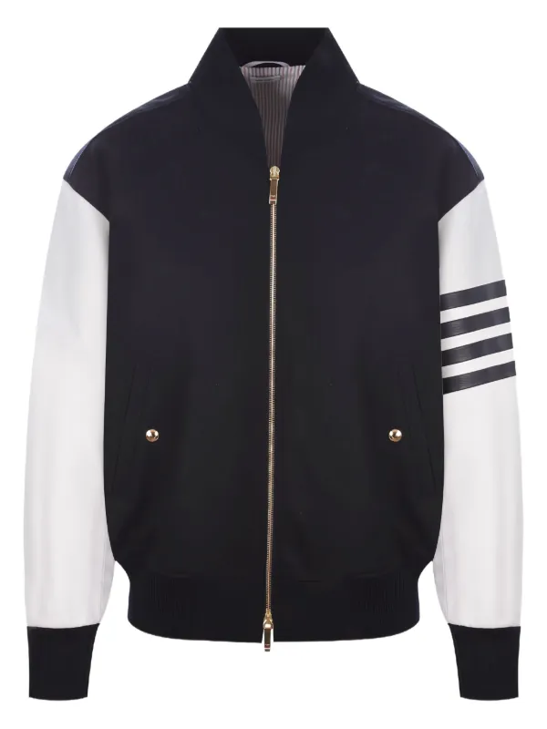 THOM BROWNE☆4BAR ウール レザー ボンバージャケット ブルゾン スクール ユニフォーム 4BAR ブルゾン ジャケット | Thom Browne