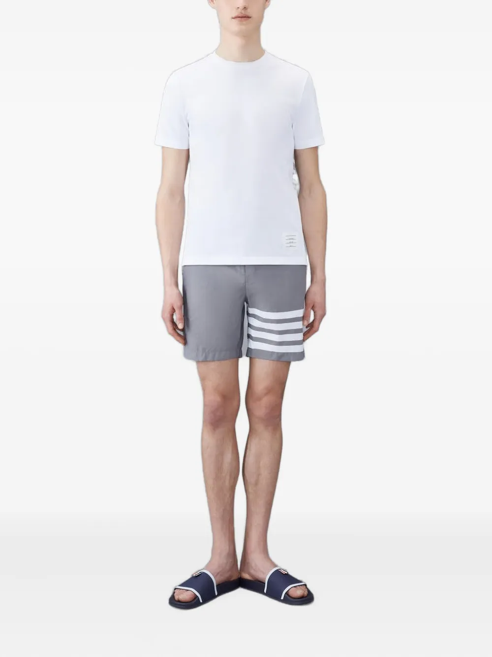 Thom Browne Swim Tech 4-bar Deck Shorts In Blue