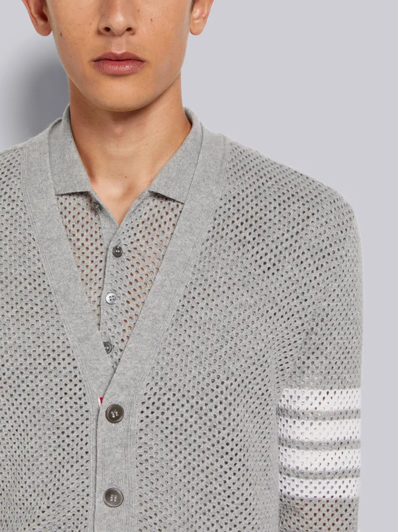 Light Grey Cashmere Mesh 4-Bar V-Neck Cardigan | Thom Browne Official
