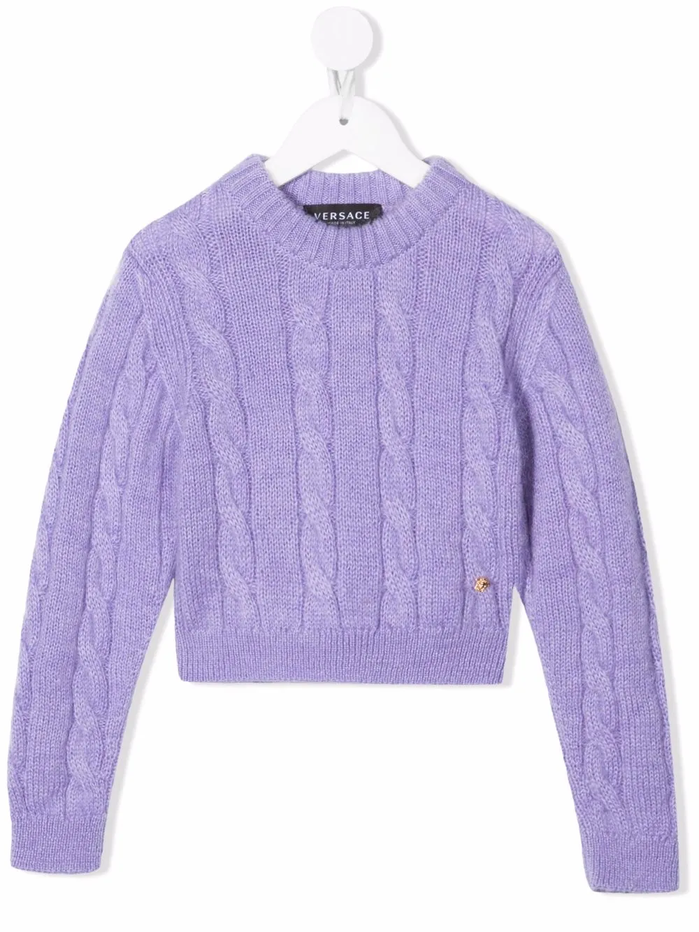 

Versace Kids cable-knit rib-trimmed jumper - Purple