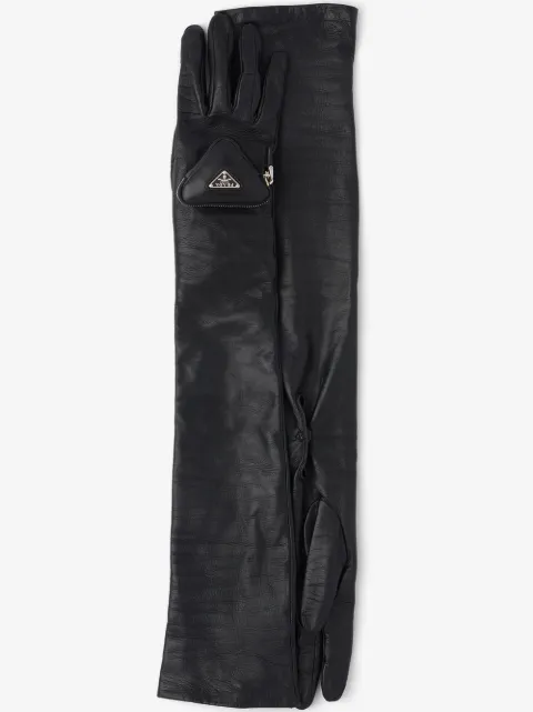 Prada pouch-detail long leather gloves