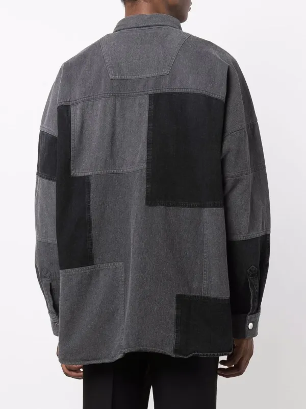 AMBUSH Patchwork Denim Shirt | Black | FARFETCH
