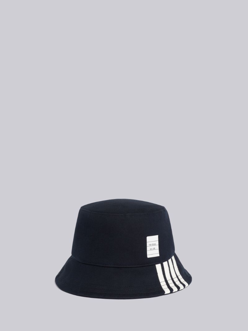 Navy Cotton Suiting Engineered 4-Bar Bucket Hat | Thom Browne Official