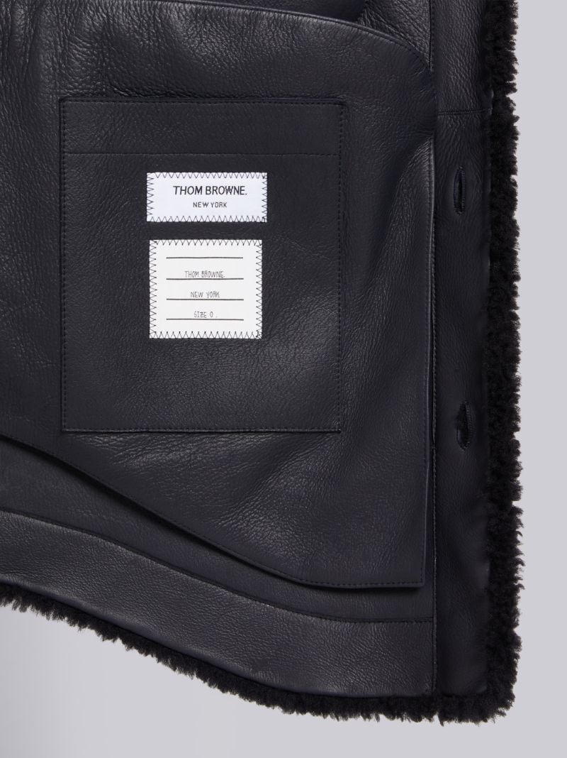 Navy Dyed Shearling 4-Bar Oversized Shirt Jacket | Thom Browne