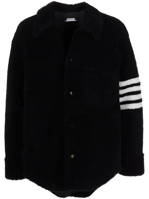 Veste en peau lainée à 4 bandes signature - Thom Browne - Modalova