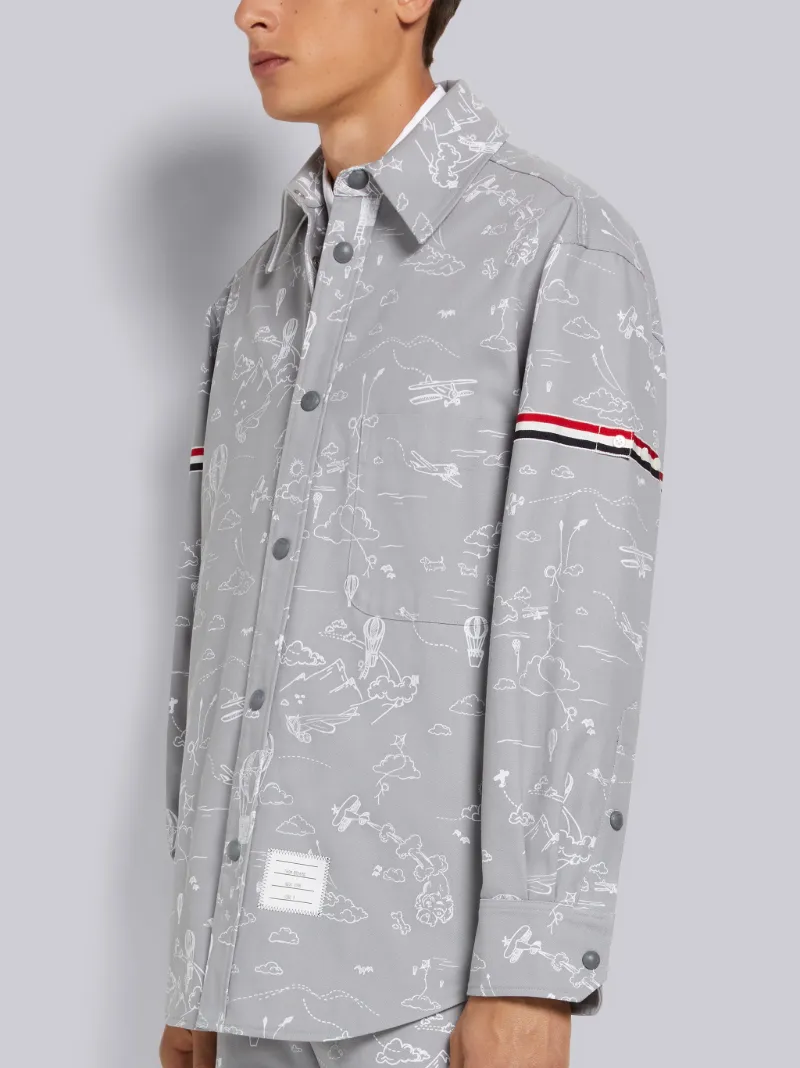 Medium Grey Sky Motif Printed Cotton 