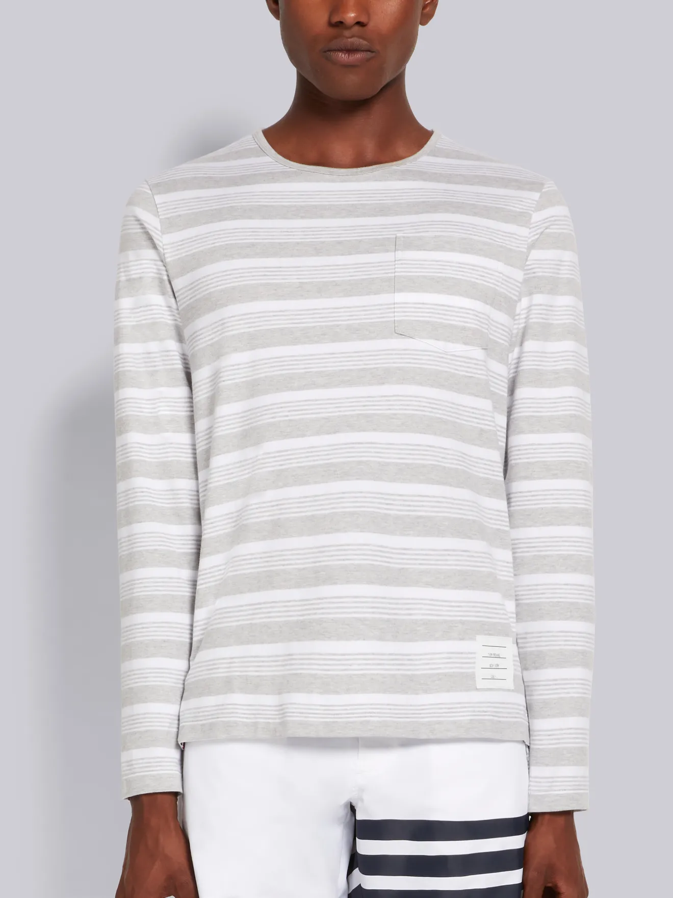Pastel Grey Striped Jersey Long Sleeve 