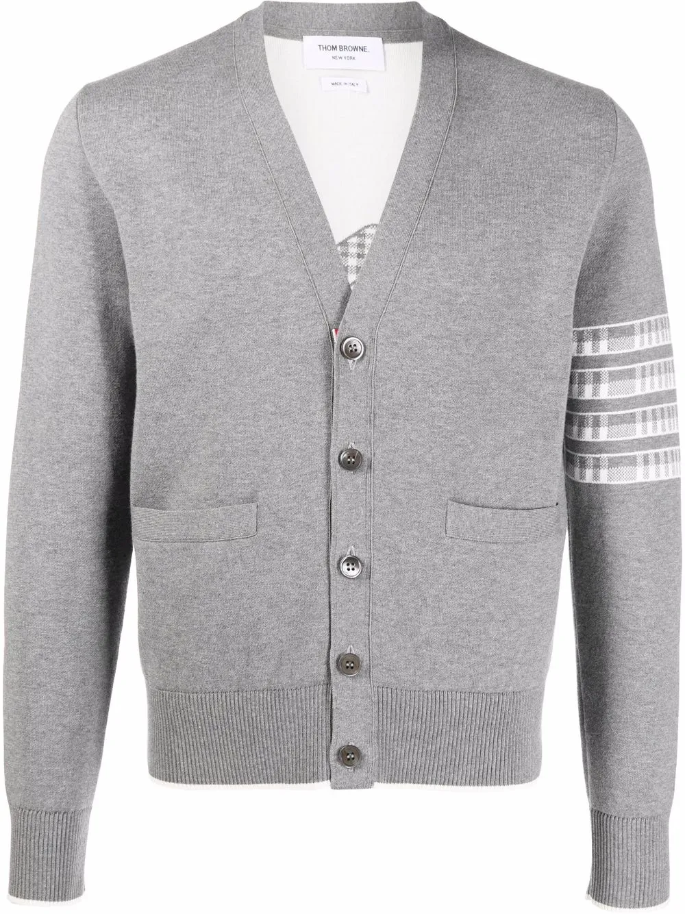 

Thom Browne plane-motif 4-Bar V-neck cardigan - Grey