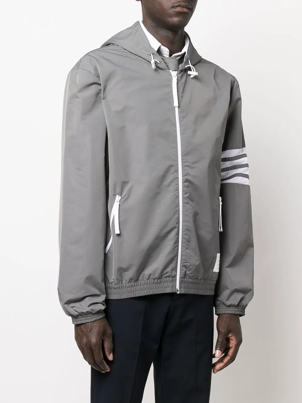 Shop Thom Browne 4-bar Stripe Hooded Jacket In Grey