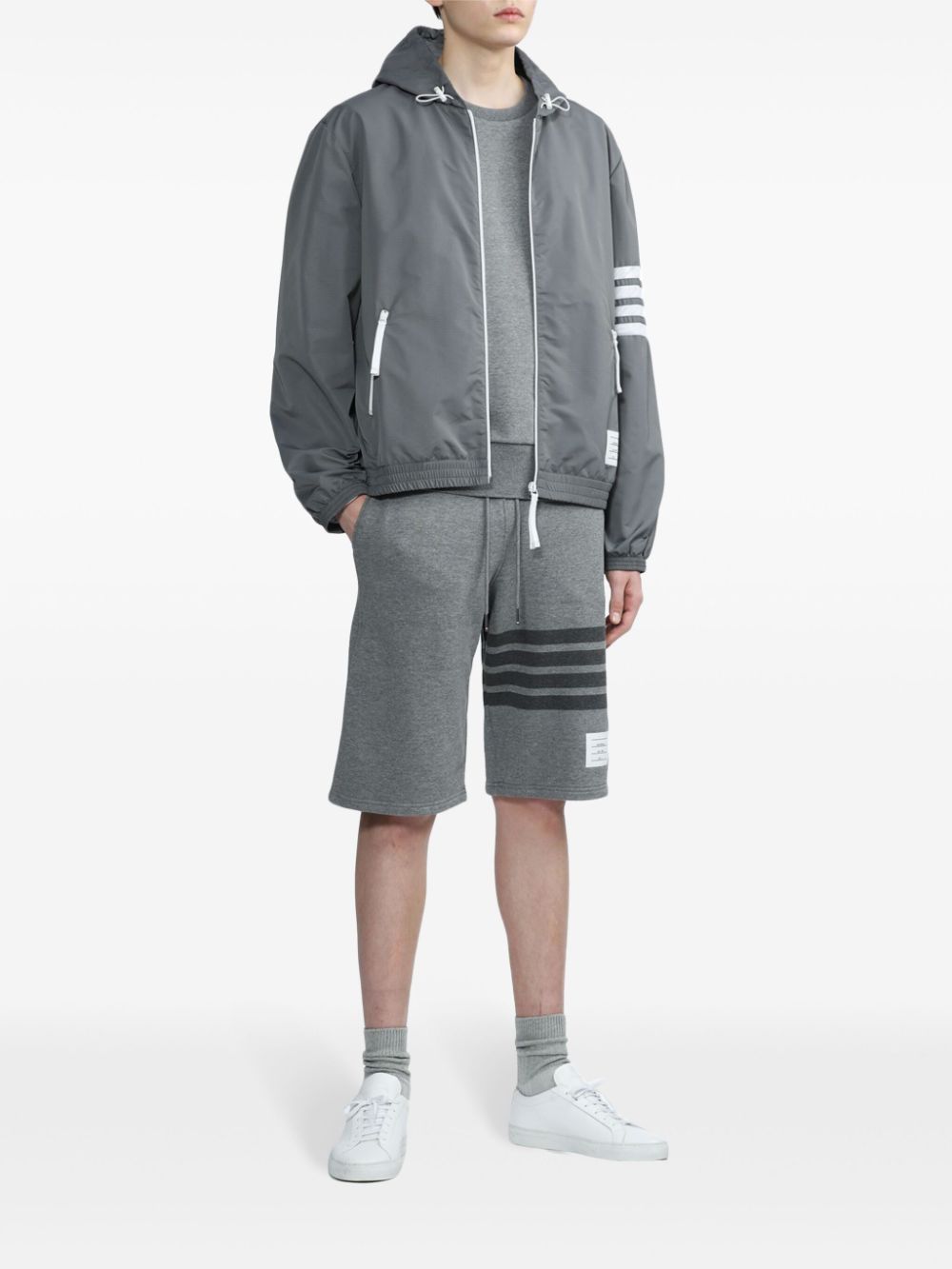 Thom Browne 4-Bar stripe hooded jacket - Grey