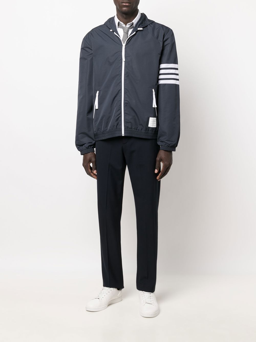 Shop Thom Browne 4-bar Stripe Hooded Jacket In Blue